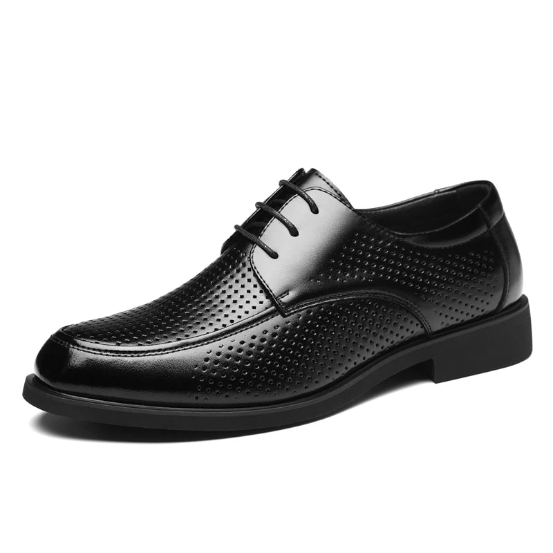 Men's Summer Breathable Leather Shoes Hollow out Comfortable Soft Bottom Business Derby Shoes British Style-SJ5333-1
