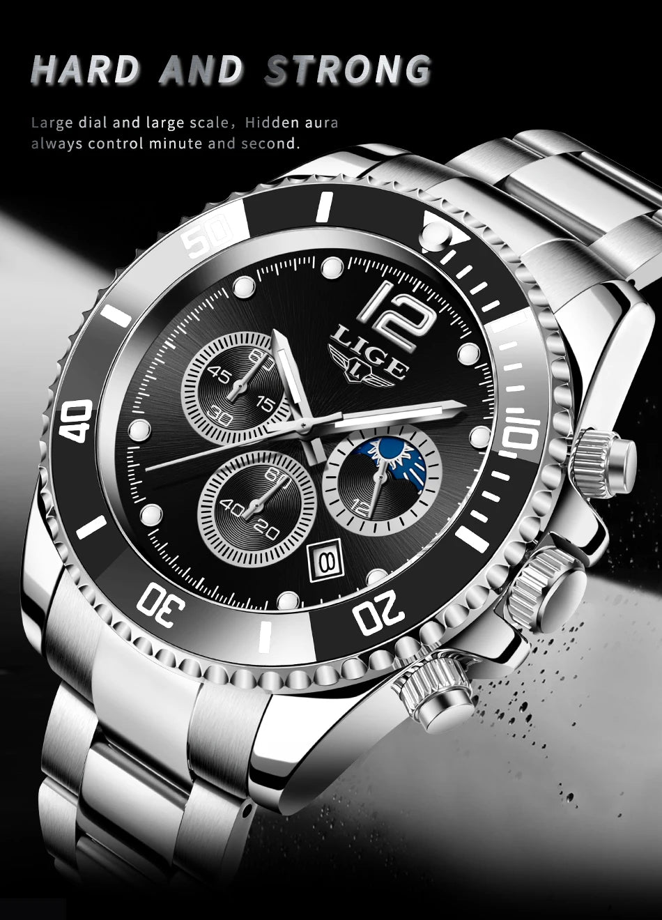 LIGE Outdoor Sport Watch For Men Fashion Military Waterproof Luminous Men Watch Round Stainless Steel Quartz Chronograph Male