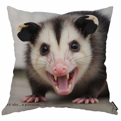 Funny Opossum Pillow Cover, Cute Animal Cushion Case, Wild Animal Decor, Unique Gift for Animal Lovers