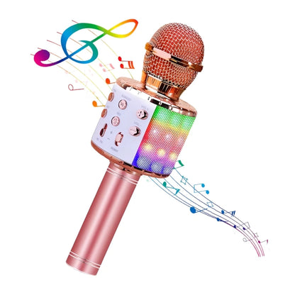 Wireless Bluetooth Karaoke Microphone with Built-in Speaker, Portable Singing Microphone for Kids Adults  with RGB Lights