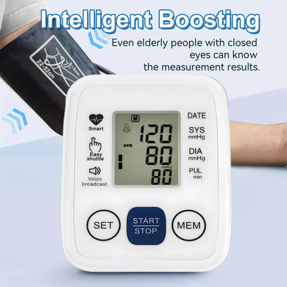 Automatic Upper Arm Blood Pressure Monitor Home Sphygmomanometer Tensiometer Tonometer Heart Rate Pulse Meter Medical BP Monitor