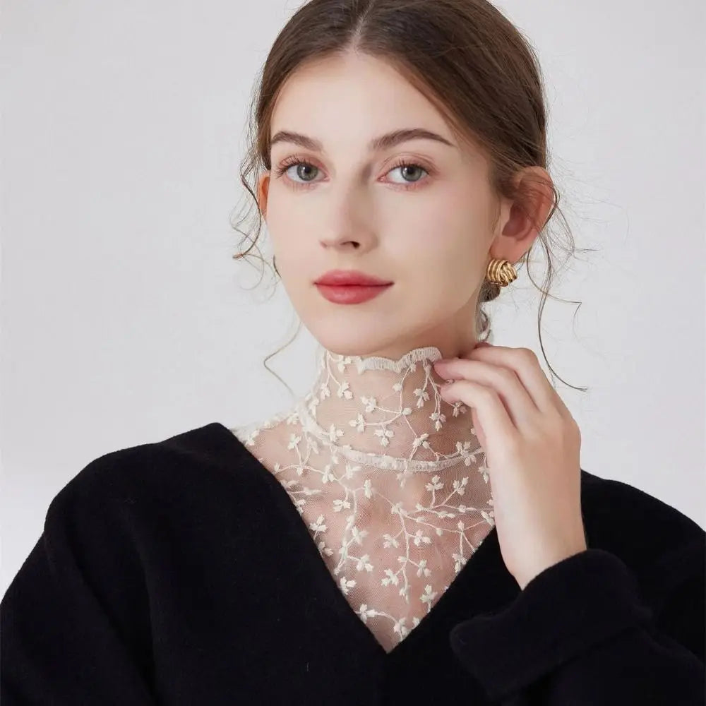 Beautiful Petal Fake Collar Black Lace False Blouse Detachable Lapel False Collar Sweater