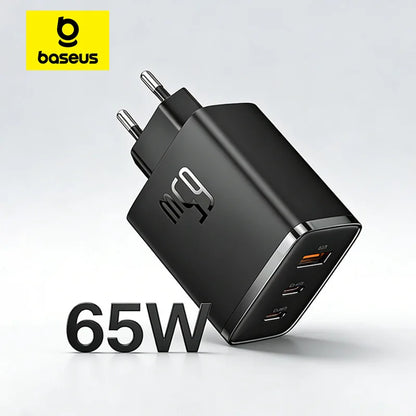 Ładowarka Baseus 65W USB C GaN, wspiera ładowanie QC PD, przenośna szybka ładowarka do iPhone'a 17 16 15, Xiaomi, ładowarka do laptopa