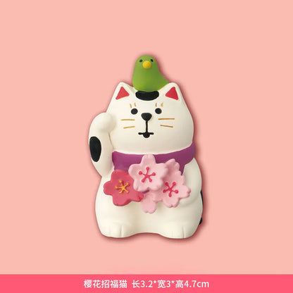 Sakura Series Miniature Zakka Japanese Style Cute Handmade Cat Rabbit Bird Figurines Resin Ornament Desktop Car Home Decor Gifts
