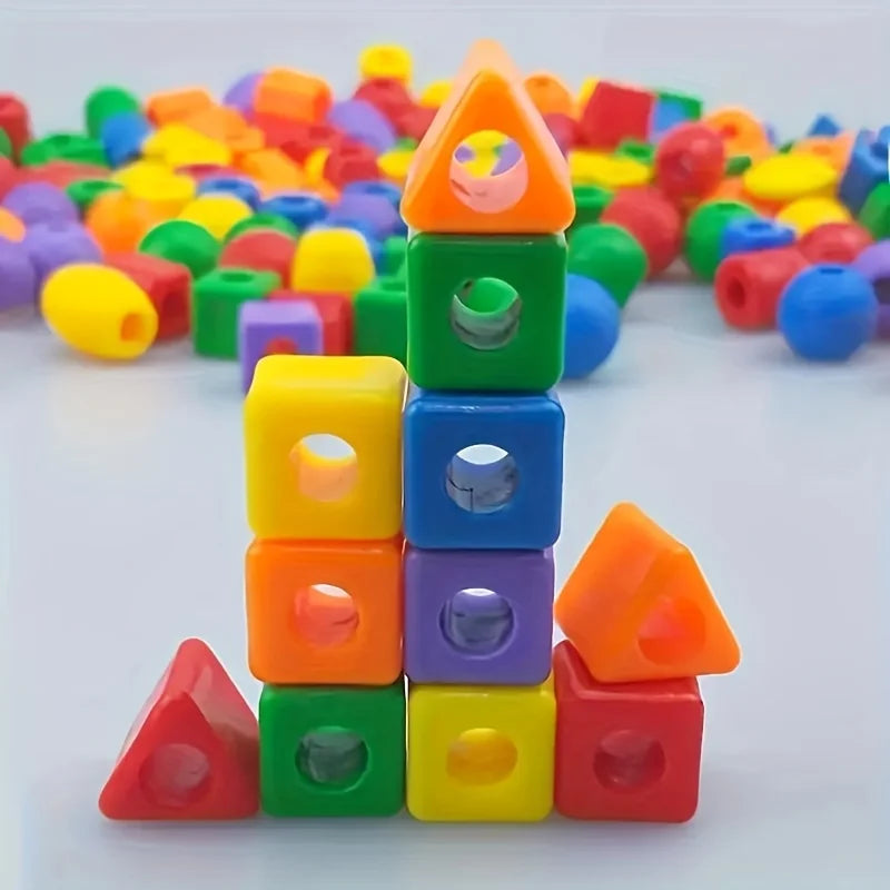 Colorful Large Lacing Beads Montessori Toy, Kids Fine Motor Threading Beads Game, Preschool Sensory Learning Easter Gift