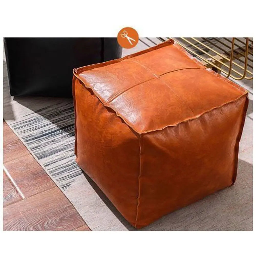 Light Luxury Non-Slip Storage Stool Large Capacity No Fillings PU Leather Ottoman Square Thicken Leather Pouf Balcony