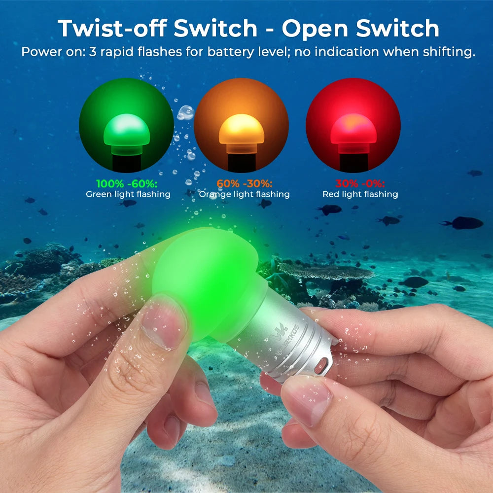 Wurkkos DL04 RGB Signal Light 9 RGB Modes IPX8 Waterproof Detachable 800mAH Battery, Jellyfish Design for Camping, Diving