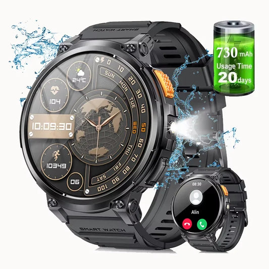 LIGE 1.85-inch AMOLED Smart Watch Men with LED Flashlight IP68 Waterproof Smartwatch 730mAh Bluetooth Call Smartwatches For Men