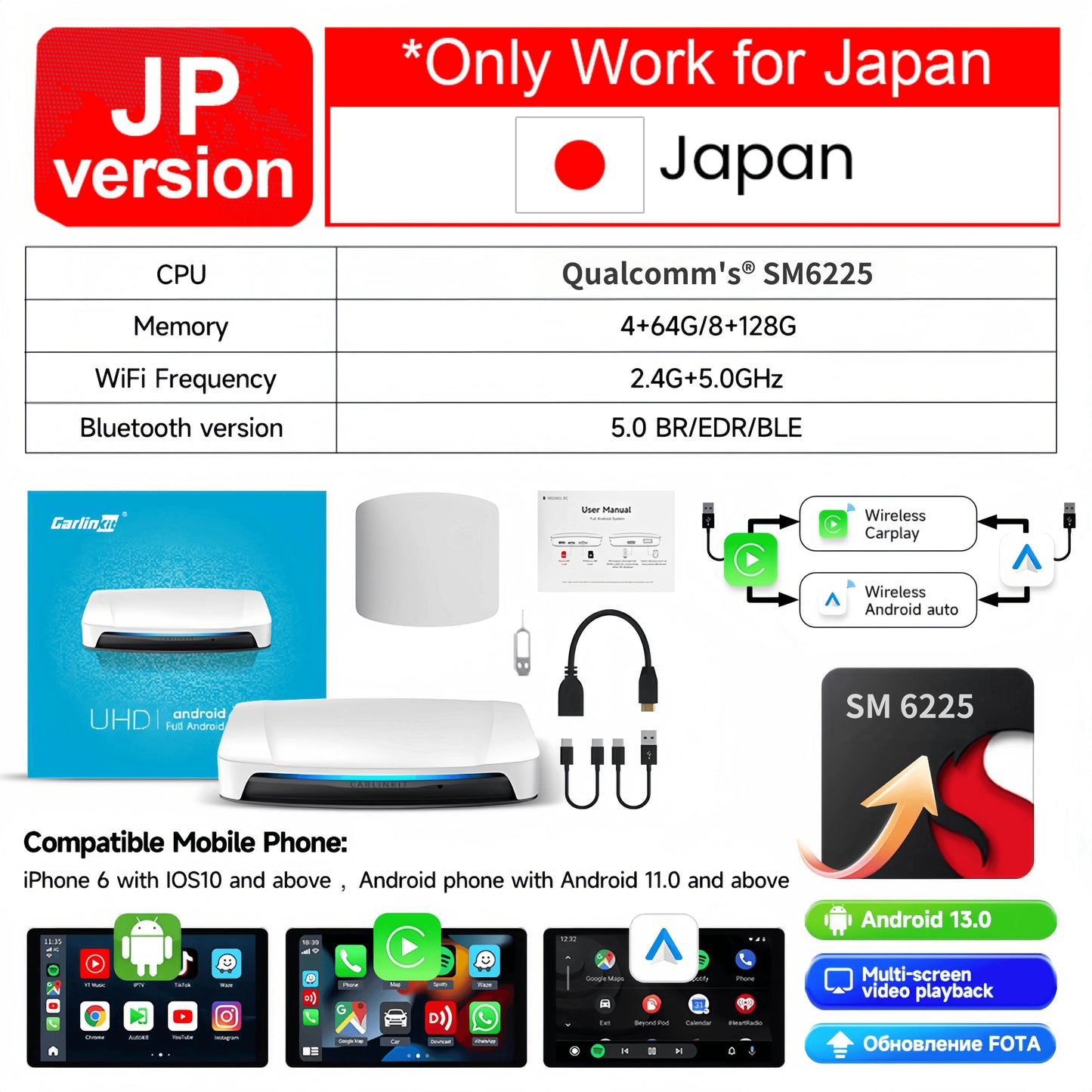 CarlinKit Wireless Carplay TV Box Smart 8+128G Android Auto AI Box  HDMI Output Android 13 Video Adapter For Youtube Kia IPTV