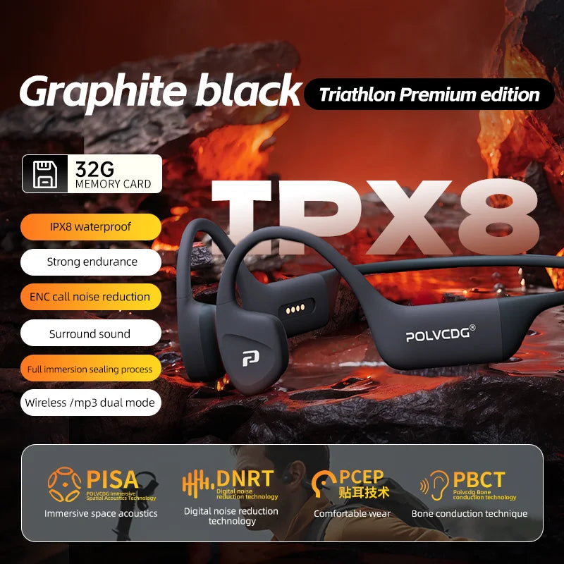 POLVCDG słuchawki z przewodnictwem kostnym Bluetooth, pamięć 32 GB, wodoodporność IPX8, słuchawki pływackie Bluetooth 5.4, materiał silikonowy, nowe X16 (2024)