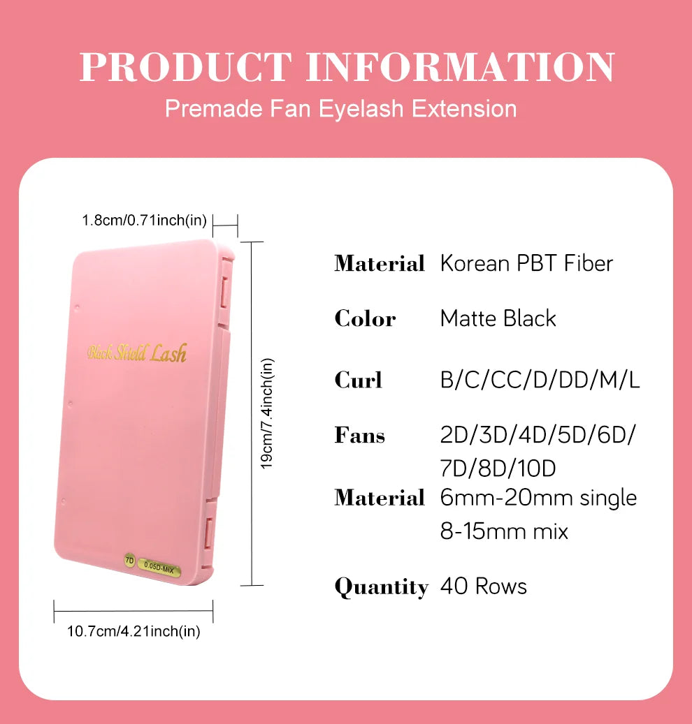 40Rows Handmade Eyelash Extensions Mega Trays Premade Narrow Volume Fans Ultra Dark Pointy Base for Professional Use