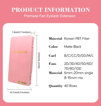 40Rows Handmade Eyelash Extensions Mega Trays Premade Narrow Volume Fans Ultra Dark Pointy Base for Professional Use