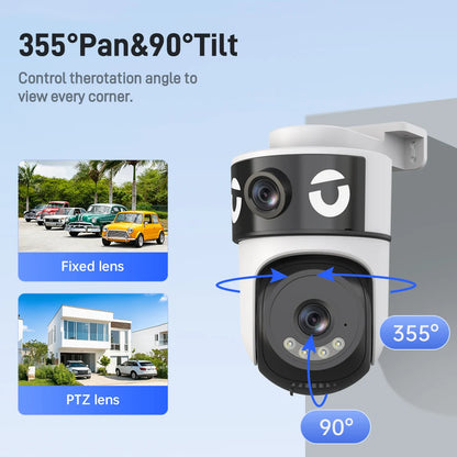 WiFi Dual Lens Dual Screen Camera 5K 10MP Waterproof AI Tracking O-kam Pro Outdoor Street CCTV Surveillance Cam
