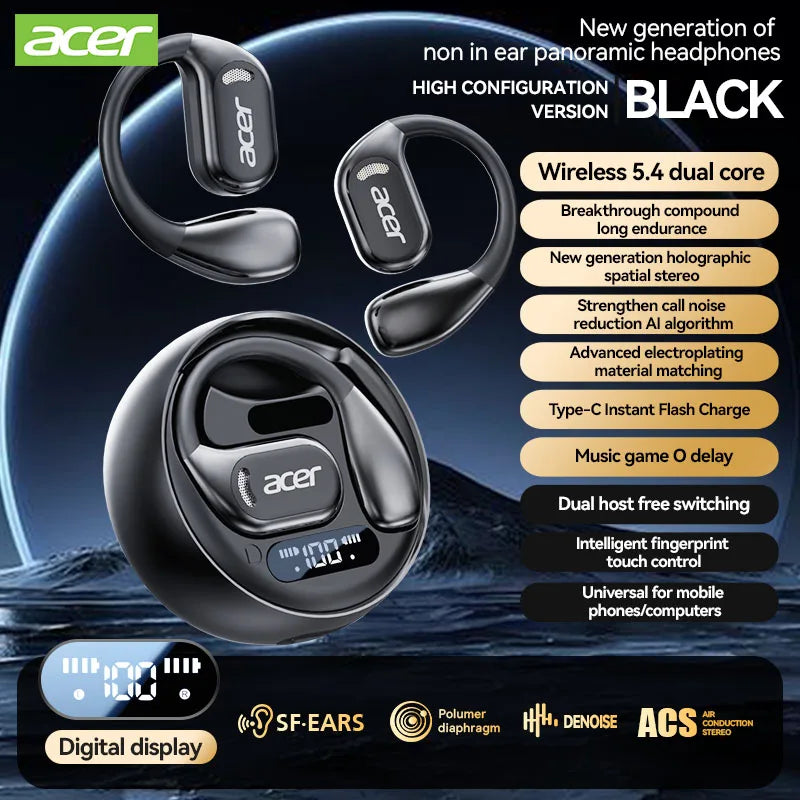 [Official Acer Product] Ohr510 Wireless Bluetooth Headphones Open-Ear Design Comfortable for Wearing Sports Running Fitness Compatible with Mobile Phones Tablets Laptops Multi-Device Compatibility