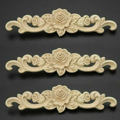 Natural Floral Wooden Carved Applique Wooden Figurines Crafts Corner Frame Appliques Frame Wall Door Furniture Woodcarving Decor