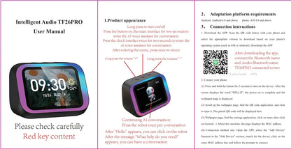 AI Smart Bluetooth 5.4 Speaker HD Touch Screen Display Electronic Album Alarm Clock Hi-fi Stereo Sound Voice Speaking Assistant