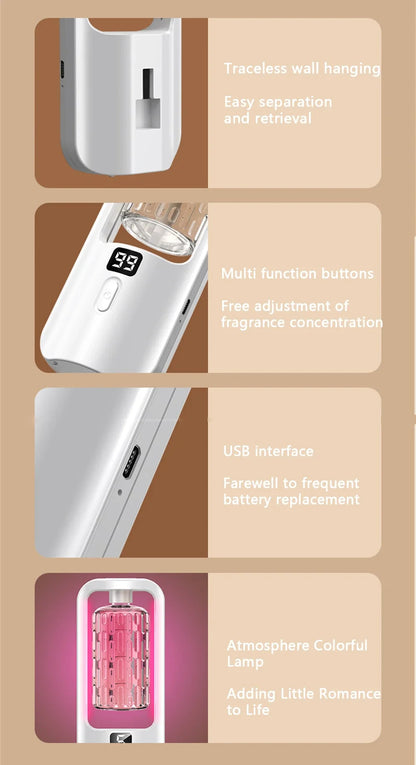 Wall-mounted Oil Aromatherapy Machine Air Purifying Automatic  Diffuser Toilet Deodorization Fragrance Humidifier Colorful Night