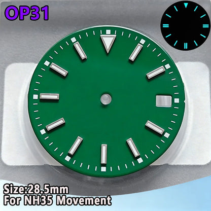 28.5mm NH35 Watch Dial Luminous Dials Single Calendar Dial Suitable For NH35 Movement Can Support DIY Dial Customization Logo