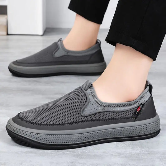 Mens Slip-On Breathable Mesh Casual Shoes Lightweight Soft Sole Versatile Loafers Walking Driving Summer Work Trendy Flat Shoes