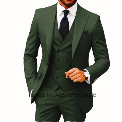 Slim Fit 3-Piece Men's Suit Set for Office Formal Business Wedding Groom Tuxedos Jacket Vest Pants Casual Male Men Clothing