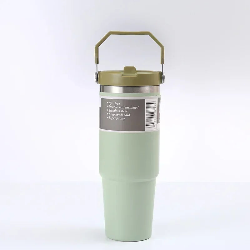 Stainless Coffee Mug with Straw Thermal Water Cups Insulated Car Drinkware