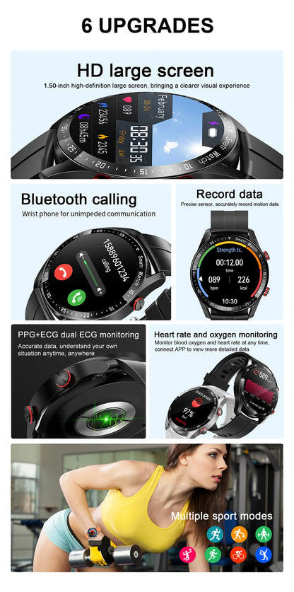 2026 NEW 1.5 inch Smart Watch Men Bluetooth Call Heart Rate ECG Health Fitness Sports Watch Waterproof Business Man Smartwatch