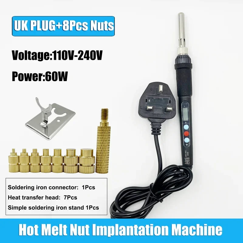 Heat Set Inserts Press Tool and Soldering Iron Tip Insert Threaded Kit Brass Nut M3 Solder for 3d Printer Plastic Case Insertion