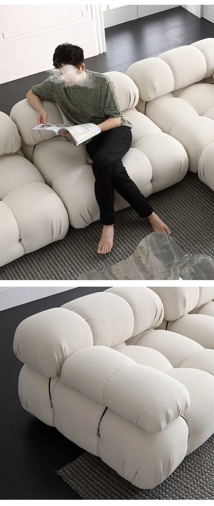 Any Size Custom Cream Teddy Fabric Modular Sofa Combine Modules High Elastic Latex Foam Fill Nordic Minimalist Living Room Sofa