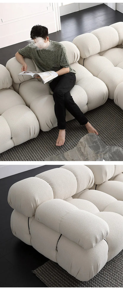 Any Size Custom Cream Teddy Fabric Modular Sofa Combine Modules High Elastic Latex Foam Fill Nordic Minimalist Living Room Sofa