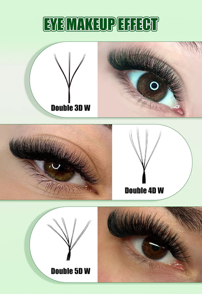 FADVAN 3D/4D/5D W Shaped Double Tips Eyelashes Extensions Natural Softlight Volume Fanning Lashes 0.07 Curl C D Black Eyelashes