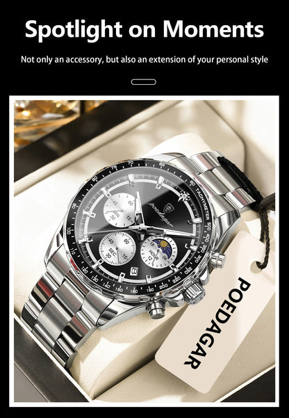 POEDAGAR Top Original Man Wristwatch Waterproof Stainless Steel Luminous Men Clock Chronograph Date Quartz Sports Men's Watches