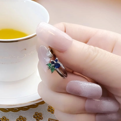 Open-end Blueberry Ring,Europe Style Fine Jewerly For Women,2022 Summer Sweet Fruits Gift In 925 Sterling Silver