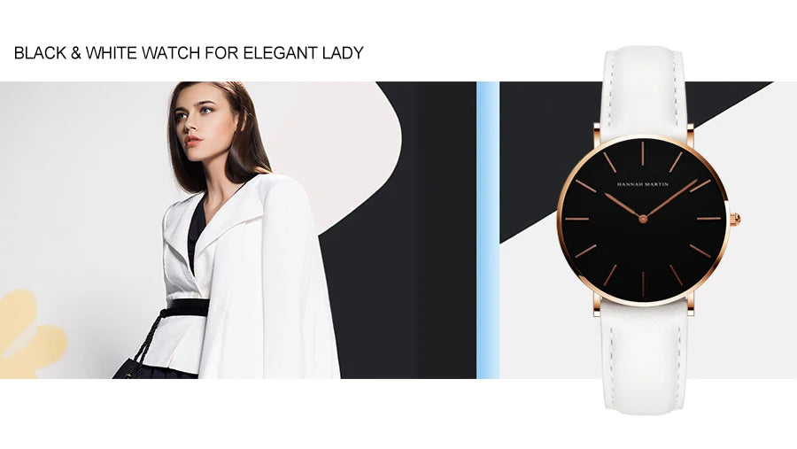 Hannah Martin Hot New Ms Fashion Simple Quartz Movement Watch High Quality Leather Strap Waterproof Lady Watch Relogio Feminino