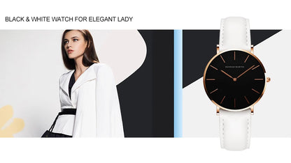 Hannah Martin Hot New Ms Fashion Simple Quartz Movement Watch High Quality Leather Strap Waterproof Lady Watch Relogio Feminino