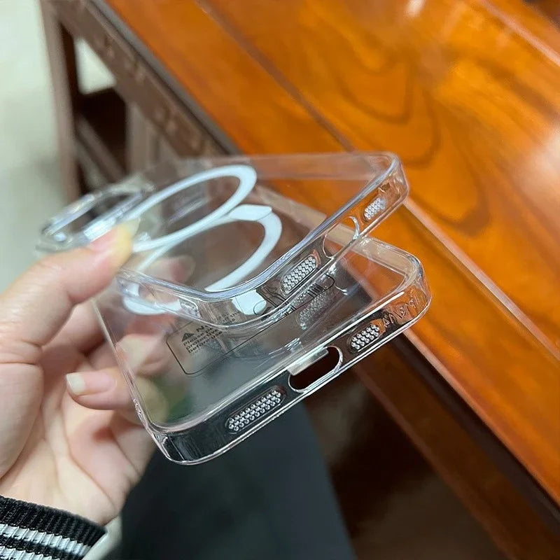 Fashion Anti-Yellow Crystal Clear Phone Case For iPhone 16 15 14 13 12 Pro Max Case for Magsafe Wireless Charging Acrylic Cover