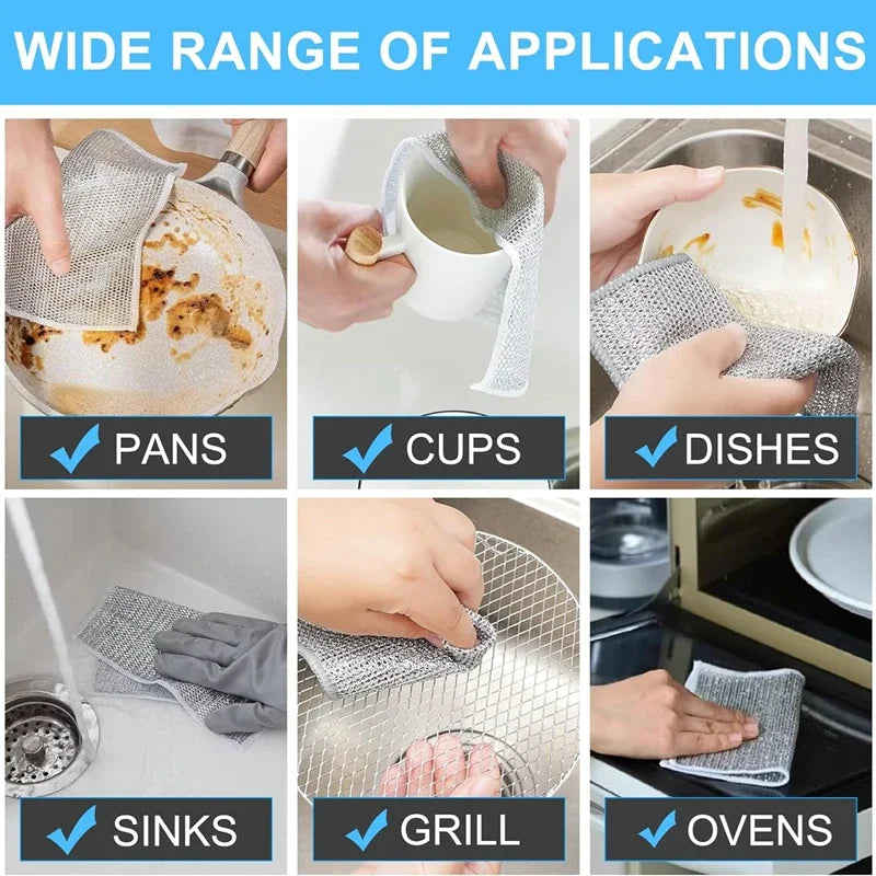 5-30 PCS Magic Dishcloth Silver Wire Cleaning Kitchen Cloth Thickened Microfiber Wash Towel Built-in Sponge Steel Wire Ball Rag