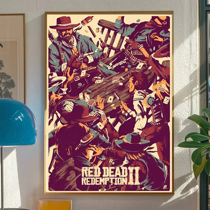 Red Dead Redemption 2 Game Poster Self-adhesive Art Room Entrance Restaurant Wall Decor Art Painting