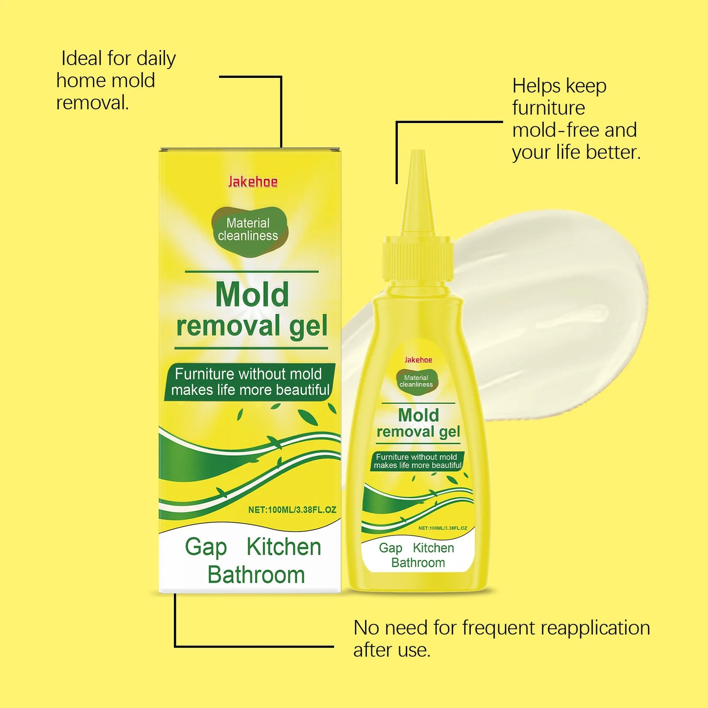 JAKEHOE Kitchen Cleaning Gel Quickly Dissolving Mildew Stains Eliminate Odors No Residue Household Mold Remover Gel for Bathroom