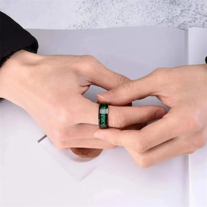 30 Colors Fashion 8MM Men Stainless Steel Celtic Dragon Rings Inlay Carbon Fiber Rings For Men Women Wedding Party Jewelry Gifts