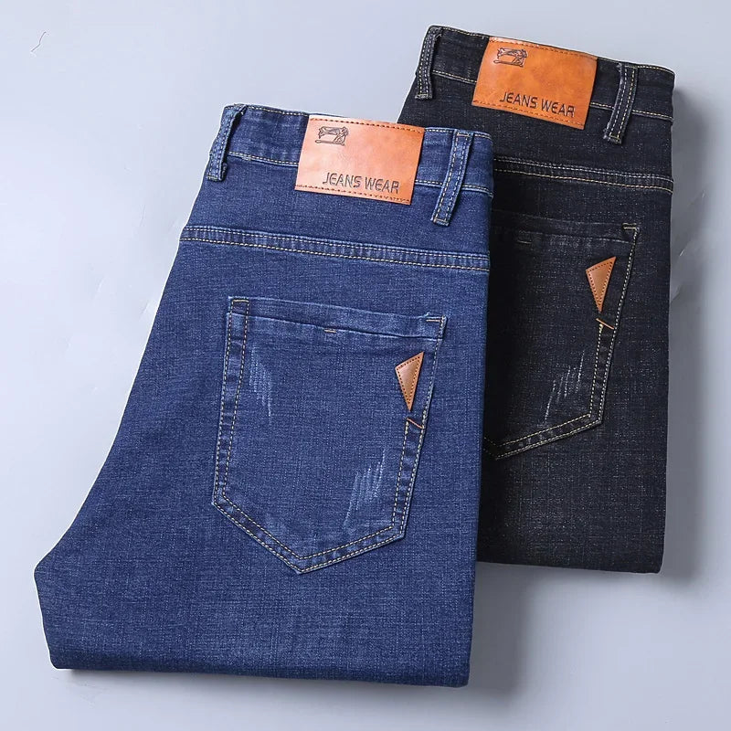 2026 Men NEW Men's Fashion Business Jeans Classic Style Casual Stretch Slim Jean Pants Male Brand Denim Trousers Black Blue Mens