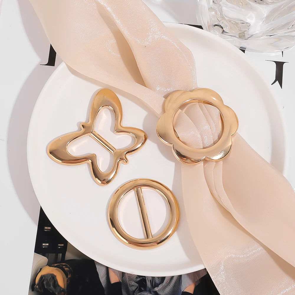 T-shirt Heart Butterfly Scarf Brooches Silk Scarf Buckle Brooch Shawl Ring Clip Scarves Fastener Knotted Button Pin Accessories