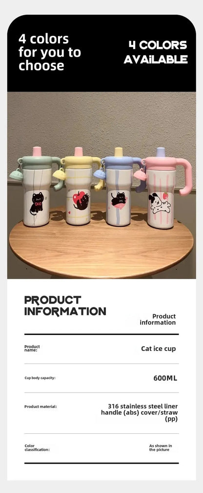 Fashion High Aesthetic Students Straw Mug 316 Stainless Steel 600ML Iced Cup Large Capacity Insulated Thermal Cup Men And Women