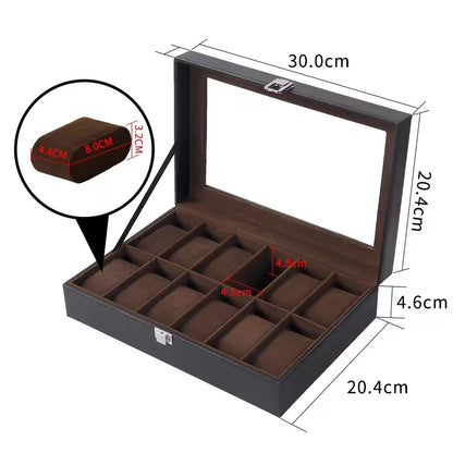 6/10/12Slots Gray Watch Boxes Watch Case with Large Glass Lid, Removable Watch Pillows, Watch Box Organizer, Gift for Loved Ones
