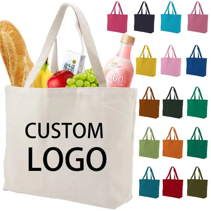 100pcs/lot Custom Canvas Tote Bag with Logo Small Batch Wholesale Reusable Cotton Shopping Bag