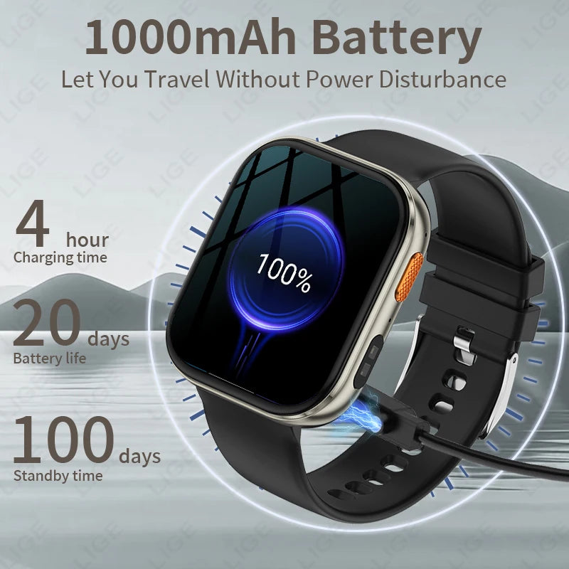 LIGE AMOLED Smart Watch Men 2.04 Screen Bluetooth Call Health Monitor IP68 Waterproof Sport Women Smartwatch New For Android IOS