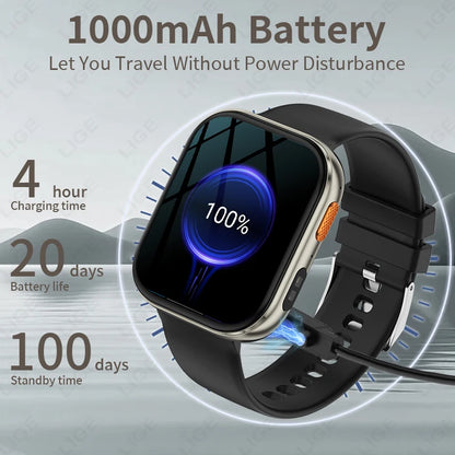 LIGE AMOLED Smart Watch Men 2.04 Screen Bluetooth Call Health Monitor IP68 Waterproof Sport Women Smartwatch New For Android IOS