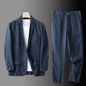 High Quality Men Blazer Jacket and Pants Man Linen Blazer  2 Piece Suit Spring Summer Thin Style Fashion Casual Set Long Sleeve