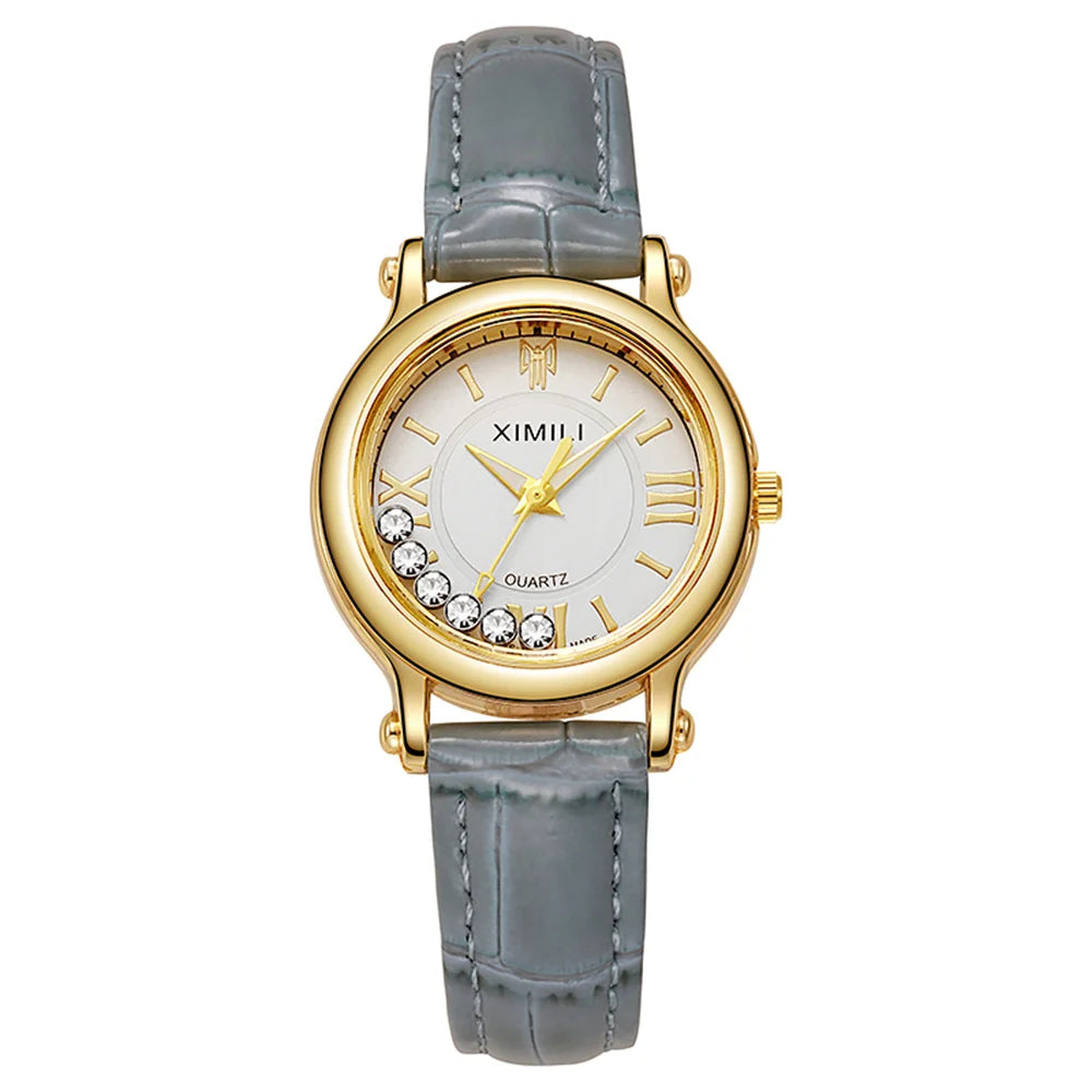 Fashion 2025 New Small Ladies Simple Roller Ball Quartz Watch Business White Leather Women's Dress Gift Clock Wristwatch