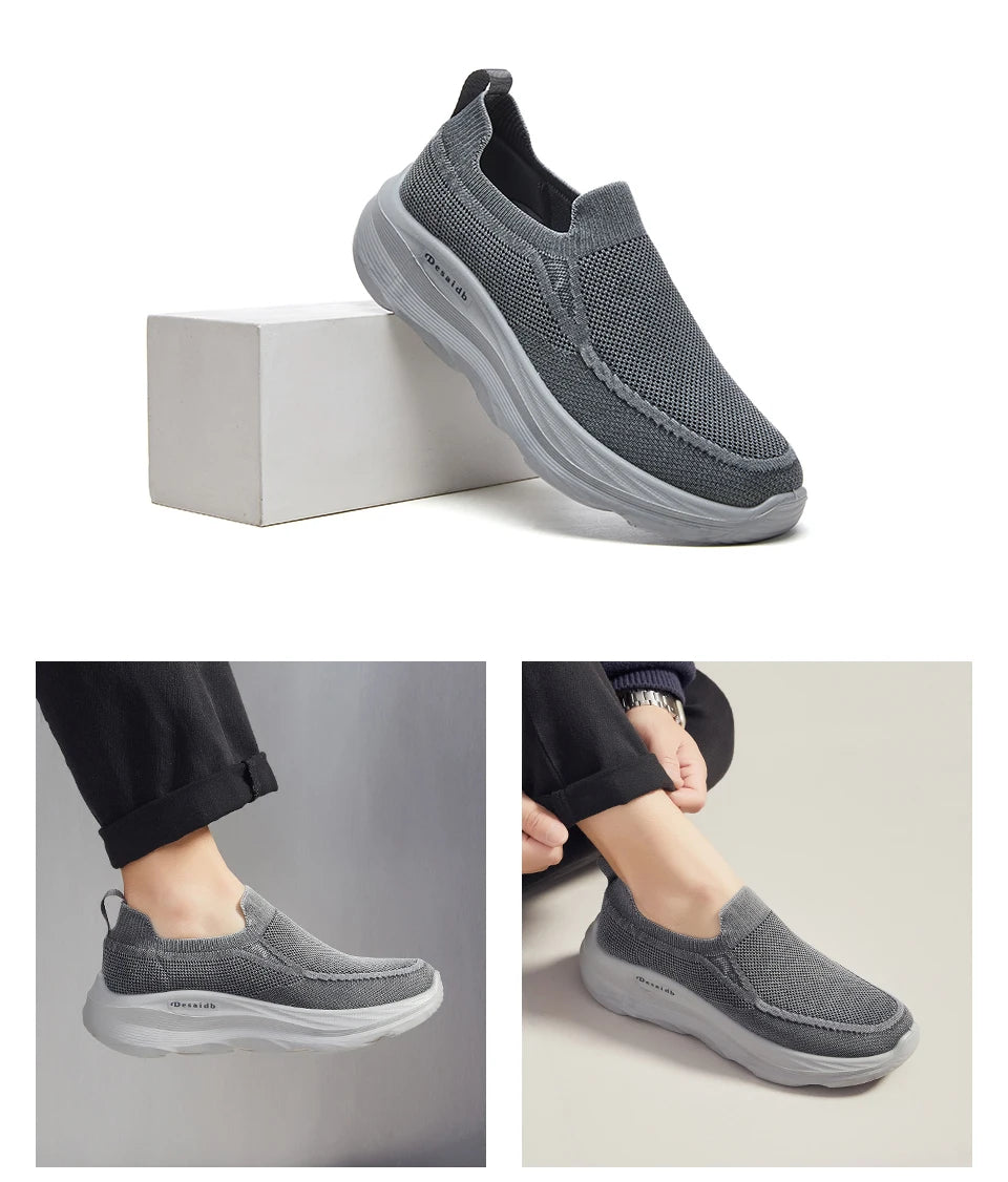 Men Summer Mesh Round Toe Lightweight Breathable Anti-Slip Casual Sneakers Walking Shoes Thin Breathable Summer Trainers