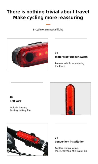 USB-C Rechargeable Bicycle Lights Bike Safety Warning Lamp Outdoor Waterproof Cycling Flashlight For Mountain And Road Bikes